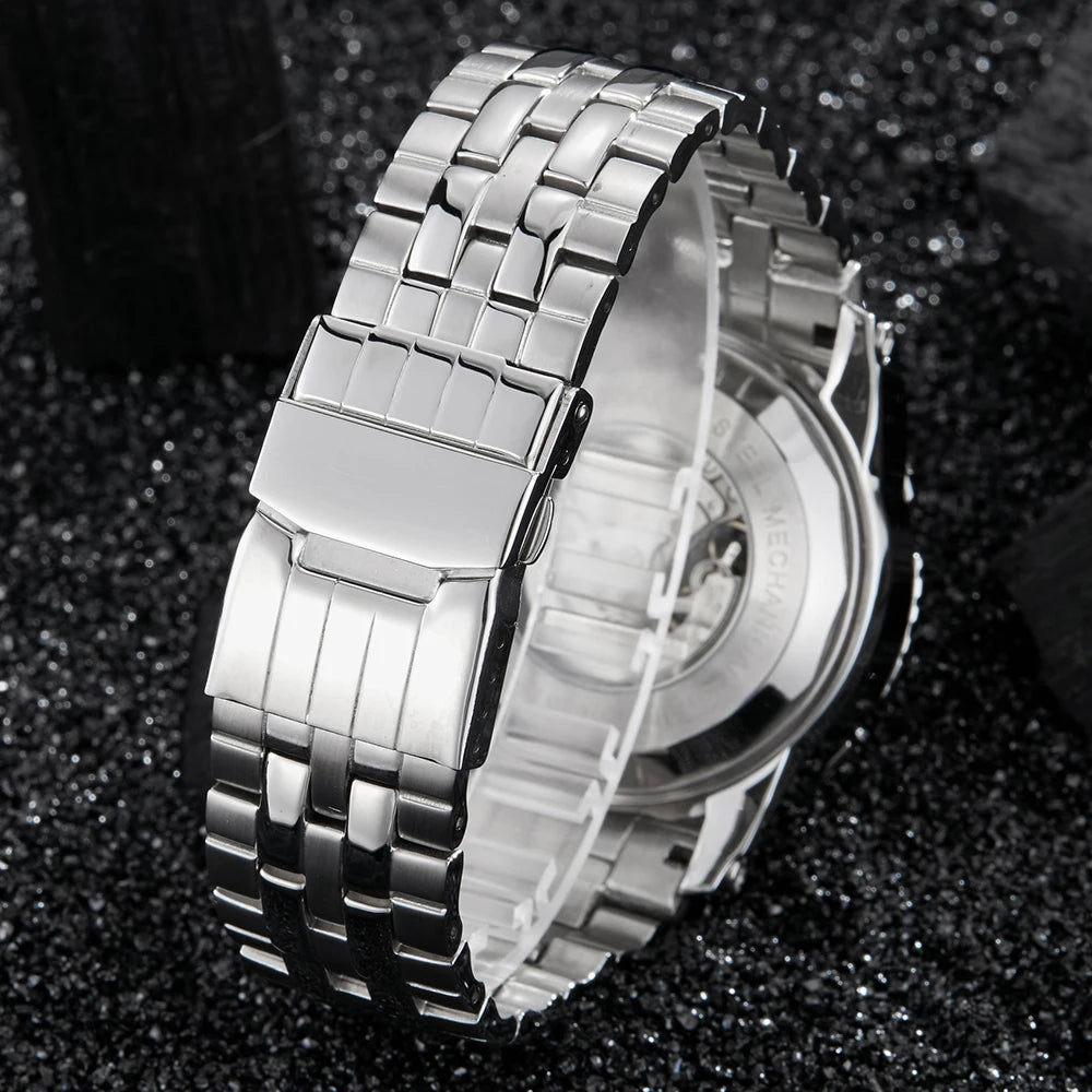 Big Dial Automatic Mechanical Watch Men Stainless Steel Bracelet Russia Brazil Wrist Watches Mens Luxury Gold Silver Wristwatch