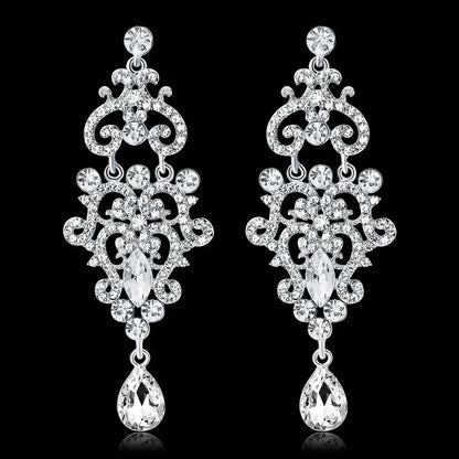 TREAZY Fashion Crystal Wedding Drop Earrings for Women Silver Color Bridal Dangle Earrings Brides Gifts Birthday Party Jewelry