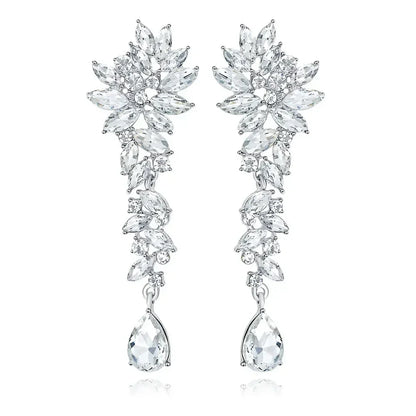 TREAZY Fashion Crystal Wedding Drop Earrings for Women Silver Color Bridal Dangle Earrings Brides Gifts Birthday Party Jewelry
