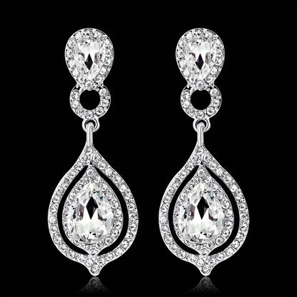 TREAZY Fashion Crystal Wedding Drop Earrings for Women Silver Color Bridal Dangle Earrings Brides Gifts Birthday Party Jewelry