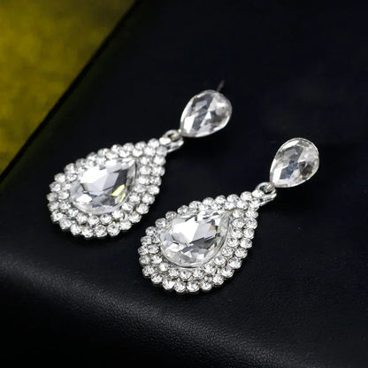 TREAZY Fashion Crystal Wedding Drop Earrings for Women Silver Color Bridal Dangle Earrings Brides Gifts Birthday Party Jewelry