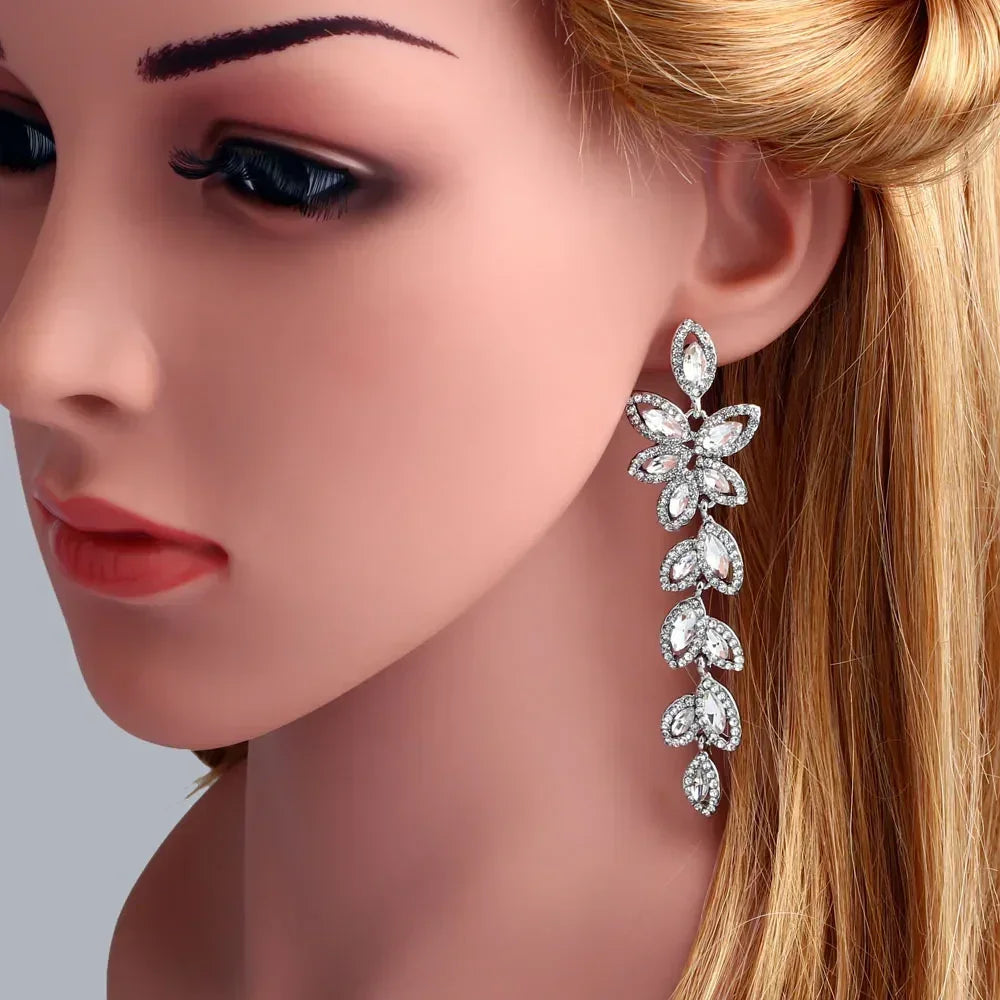 TREAZY Fashion Crystal Wedding Drop Earrings for Women Silver Color Bridal Dangle Earrings Brides Gifts Birthday Party Jewelry