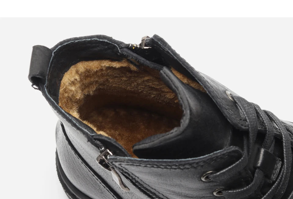 Natural Cow Leather Men Winter Boots Handmade Retro Men Boots Genuine Leather Men Winter Shoes #JM9550