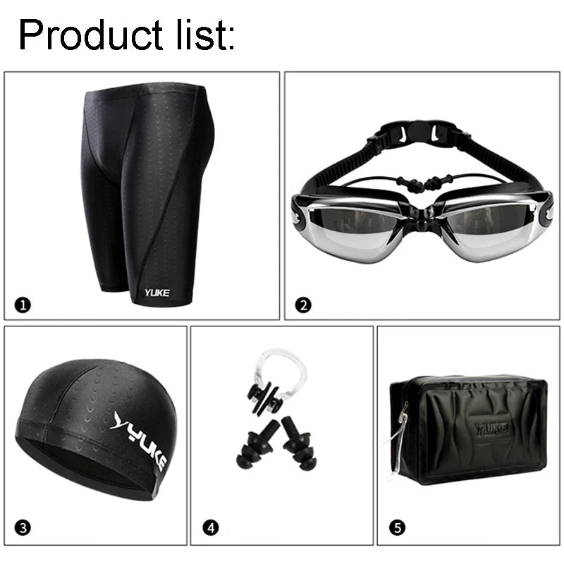 Men Swimming Shorts Waterproof Competition Swim Equipment Goggles with Ear-plug Cap Case Trunks Briefs Swimwear Half Pants 2026