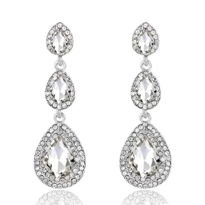 TREAZY Fashion Crystal Wedding Drop Earrings for Women Silver Color Bridal Dangle Earrings Brides Gifts Birthday Party Jewelry