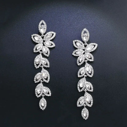 TREAZY Fashion Crystal Wedding Drop Earrings for Women Silver Color Bridal Dangle Earrings Brides Gifts Birthday Party Jewelry