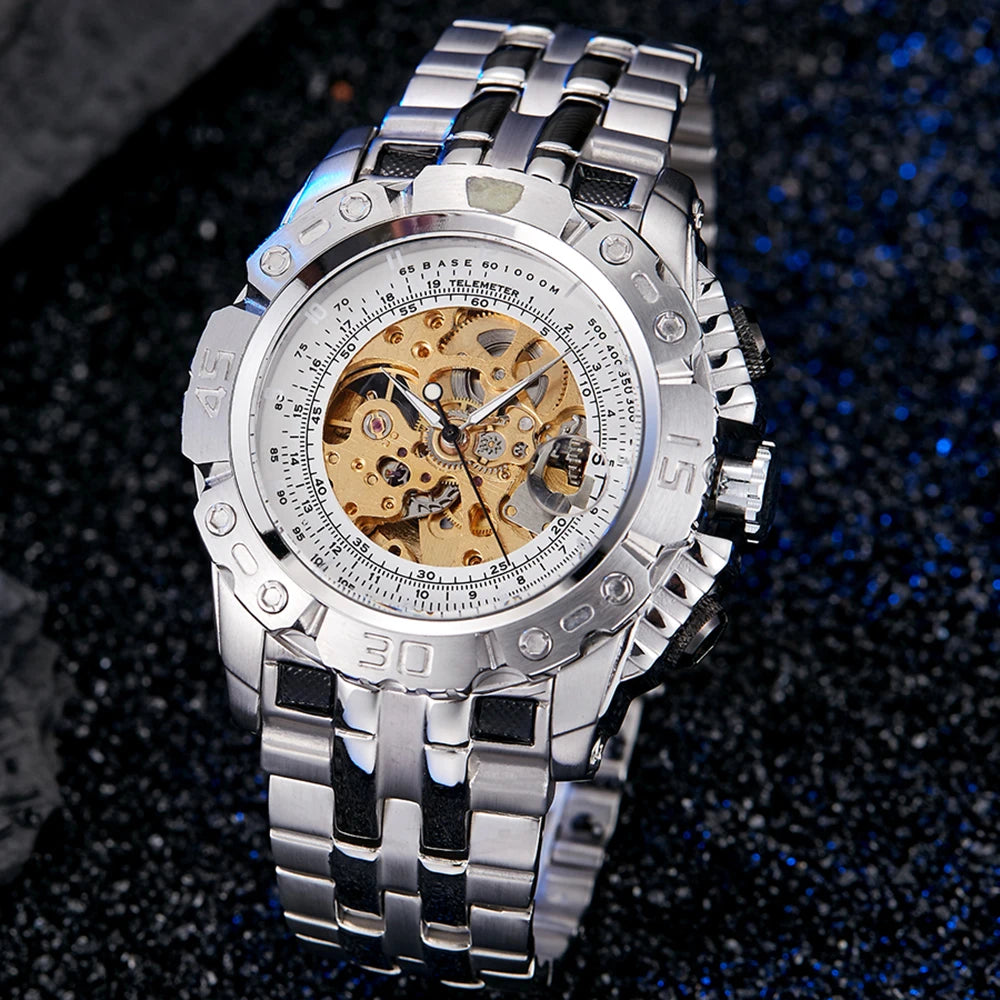 Big Dial Automatic Mechanical Watch Men Stainless Steel Bracelet Russia Brazil Wrist Watches Mens Luxury Gold Silver Wristwatch