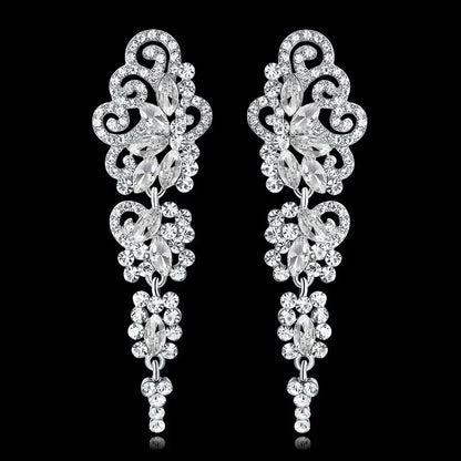TREAZY Fashion Crystal Wedding Drop Earrings for Women Silver Color Bridal Dangle Earrings Brides Gifts Birthday Party Jewelry