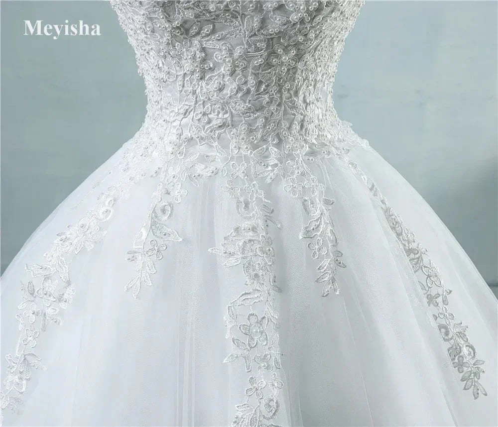Pearl Ball Gown Wedding Dress - Spaghetti Straps Customizable | Femstylo