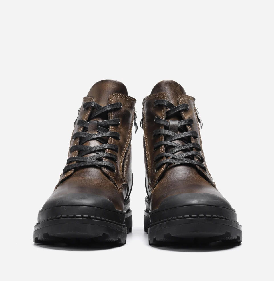 Natural Cow Leather Men Winter Boots Handmade Retro Men Boots Genuine Leather Men Winter Shoes #JM9550