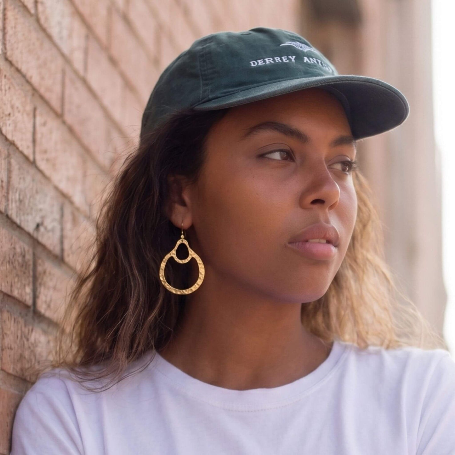 Hammered Double-Loop Brass Hoop Earrings | Kobe