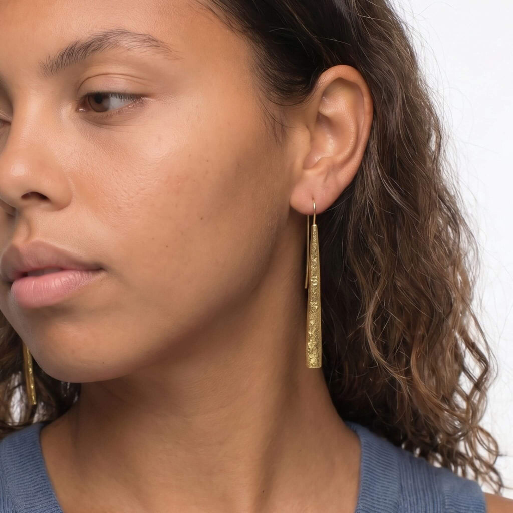 Long Bar Brass Drop Earrings for Women | Moja