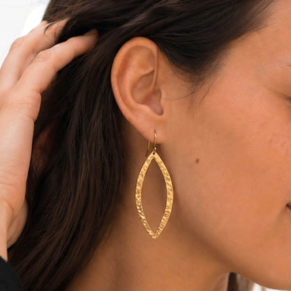 Hammered Marquise Leaf Brass Earrings | Mombasa