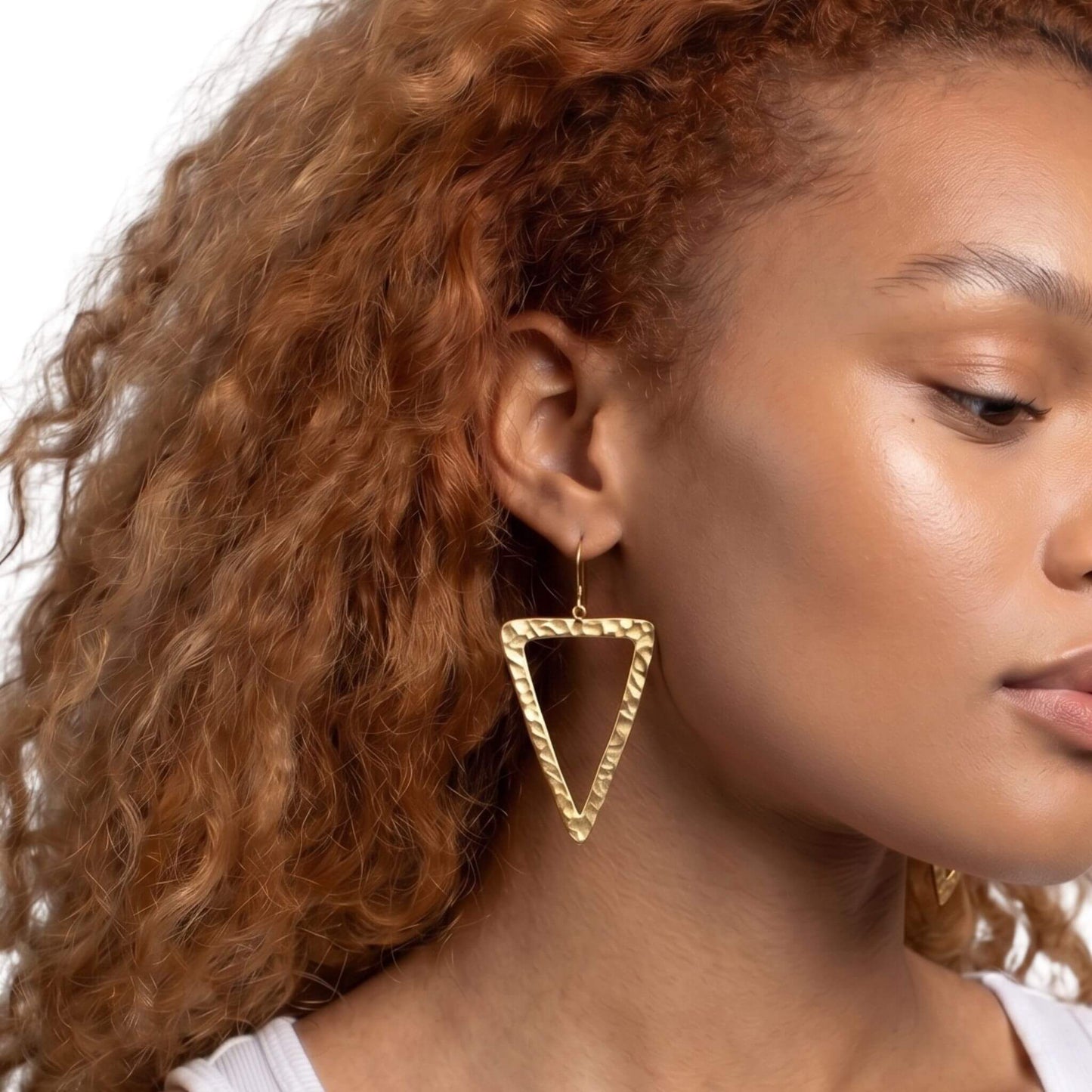 Hammered Open Triangle Brass Hoop Earrings | Lani