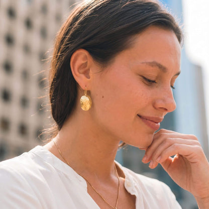 Hammered Oval Disc Brass Drop Earrings | Zawadi