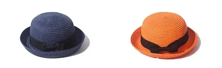 Hats For Women Summer Sun Protection Straw Hat Female Round Top Curled Brim Parent Child Student Sunshade Travel