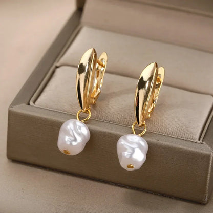 Circle Earrings For Women Vintage Punk Round Baroque Pearl Earrings Stainless Steel Circle Ear Clip Women Jewelry Gift Mujer