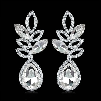 TREAZY Fashion Crystal Wedding Drop Earrings for Women Silver Color Bridal Dangle Earrings Brides Gifts Birthday Party Jewelry