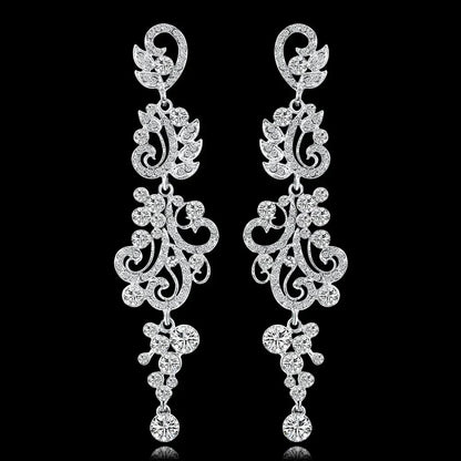 TREAZY Fashion Crystal Wedding Drop Earrings for Women Silver Color Bridal Dangle Earrings Brides Gifts Birthday Party Jewelry
