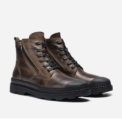 Natural Cow Leather Men Winter Boots Handmade Retro Men Boots Genuine Leather Men Winter Shoes #JM9550