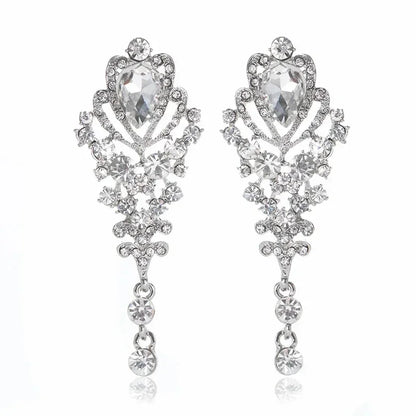 TREAZY Fashion Crystal Wedding Drop Earrings for Women Silver Color Bridal Dangle Earrings Brides Gifts Birthday Party Jewelry