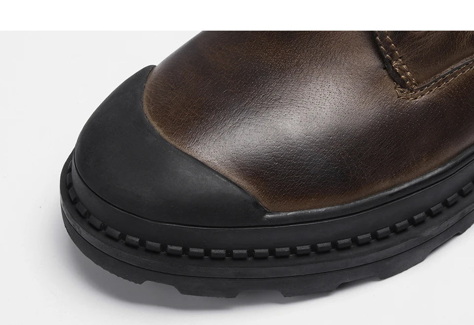 Natural Cow Leather Men Winter Boots Handmade Retro Men Boots Genuine Leather Men Winter Shoes #JM9550