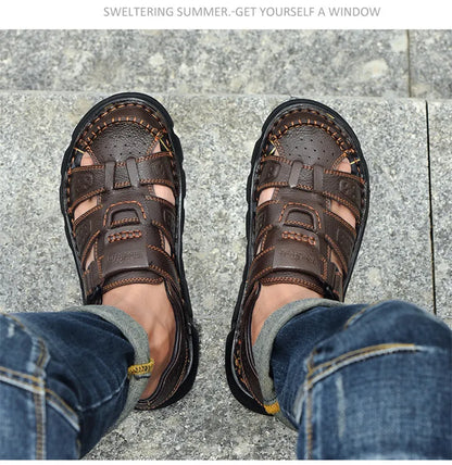 Genuine Leather Casual Shoes For Men High Quality Classic Men Sandals Summer Outdoor Walking Men Sneakers Breathable Men Sandals