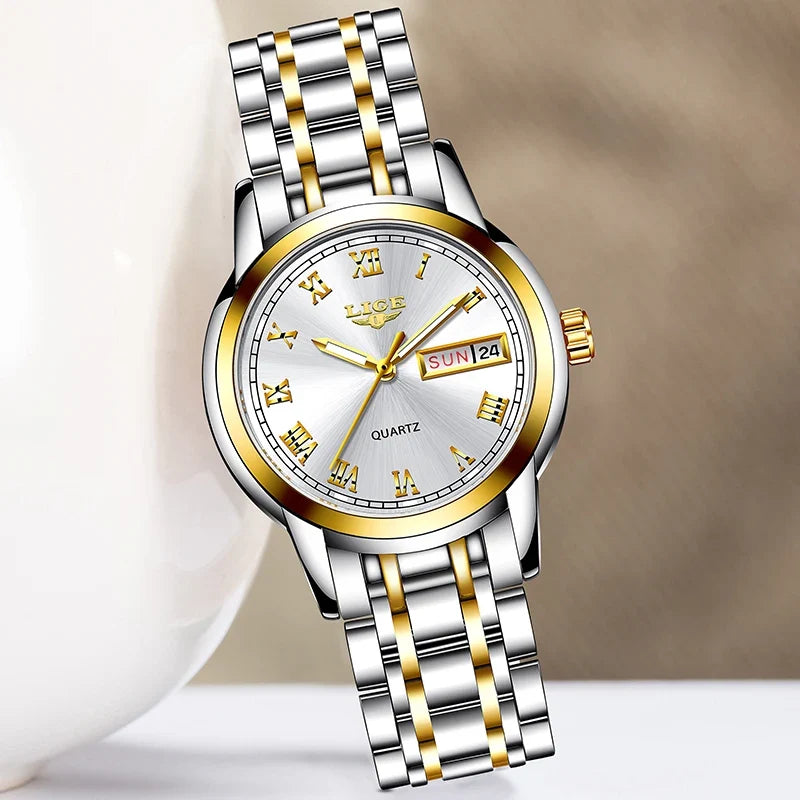 Women's Roman Numeral Day-Date Bracelet Watch
