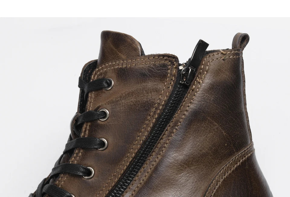 Natural Cow Leather Men Winter Boots Handmade Retro Men Boots Genuine Leather Men Winter Shoes #JM9550
