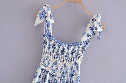Blue Floral Embroidey Summer Beach Dress Women Casual Holiday Bohemian Dress Boho Sundress Maxi Long Vestidos Fashion Clothes