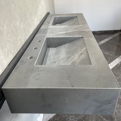 Armani Grey Engineered Porcelain Double Sink Handcrafted with Modern Marble Aesthetics