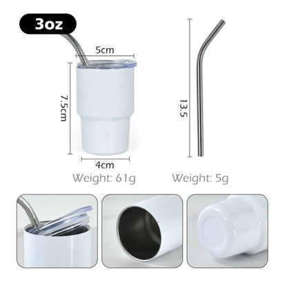 3oz DIY Blank Sublimation shot glass Tumbler double insulated with stainless straw