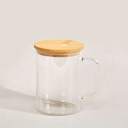 17oz Sublimation Glass Mug With Bamboo Lid and Straw (Clear or Frosted)