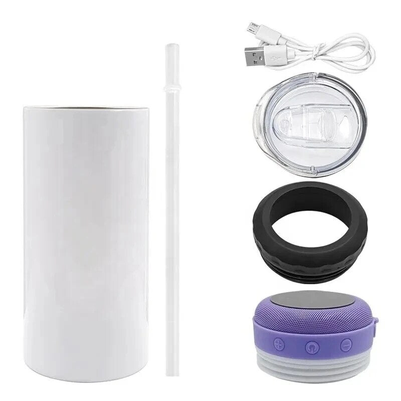 16oz 4 in 1 Blank Sublimation Can cooler Speaker Tumblers Straight Bluetooth music cup stainless steel vacuum insulated Beer Cola Coolers