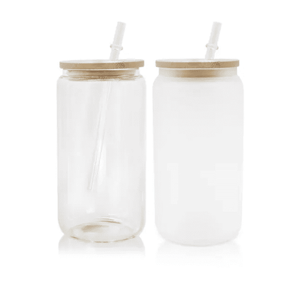 Bestie Friendship Best Friend 16oz Sublimation Printed Glass Can Tumbler With Straw & Bamboo Lid