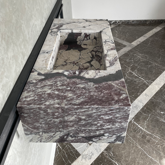 Calacatta Viola Marble Bathroom Vanity Sink - Hand Assembled