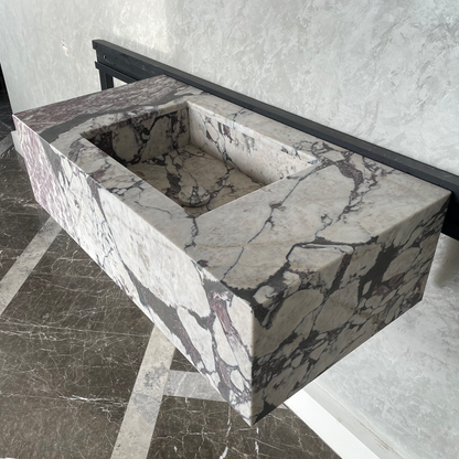 Calacatta Viola Marble Bathroom Vanity Sink - Hand Assembled