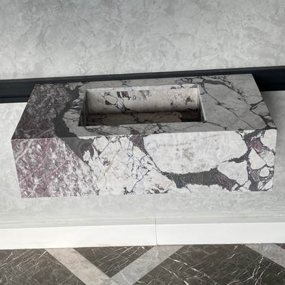 Calacatta Viola Marble Bathroom Vanity Sink - Hand Assembled