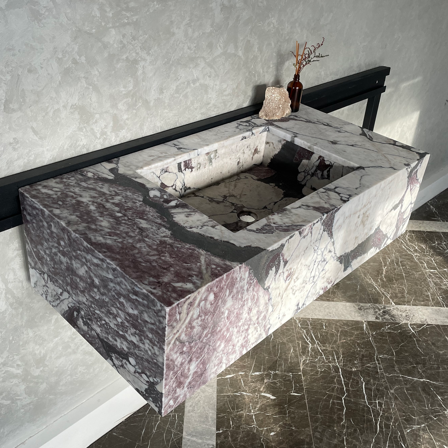 Calacatta Viola Marble Bathroom Vanity Sink - Hand Assembled