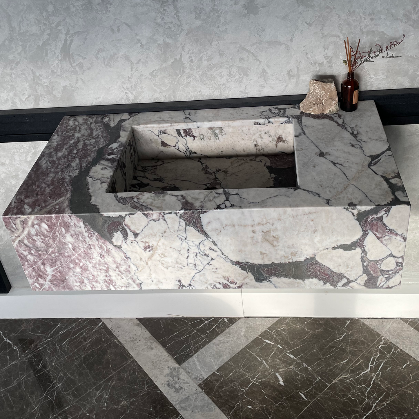 Calacatta Viola Marble Bathroom Vanity Sink - Hand Assembled