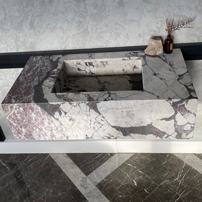 Calacatta Viola Marble Bathroom Vanity Sink - Hand Assembled