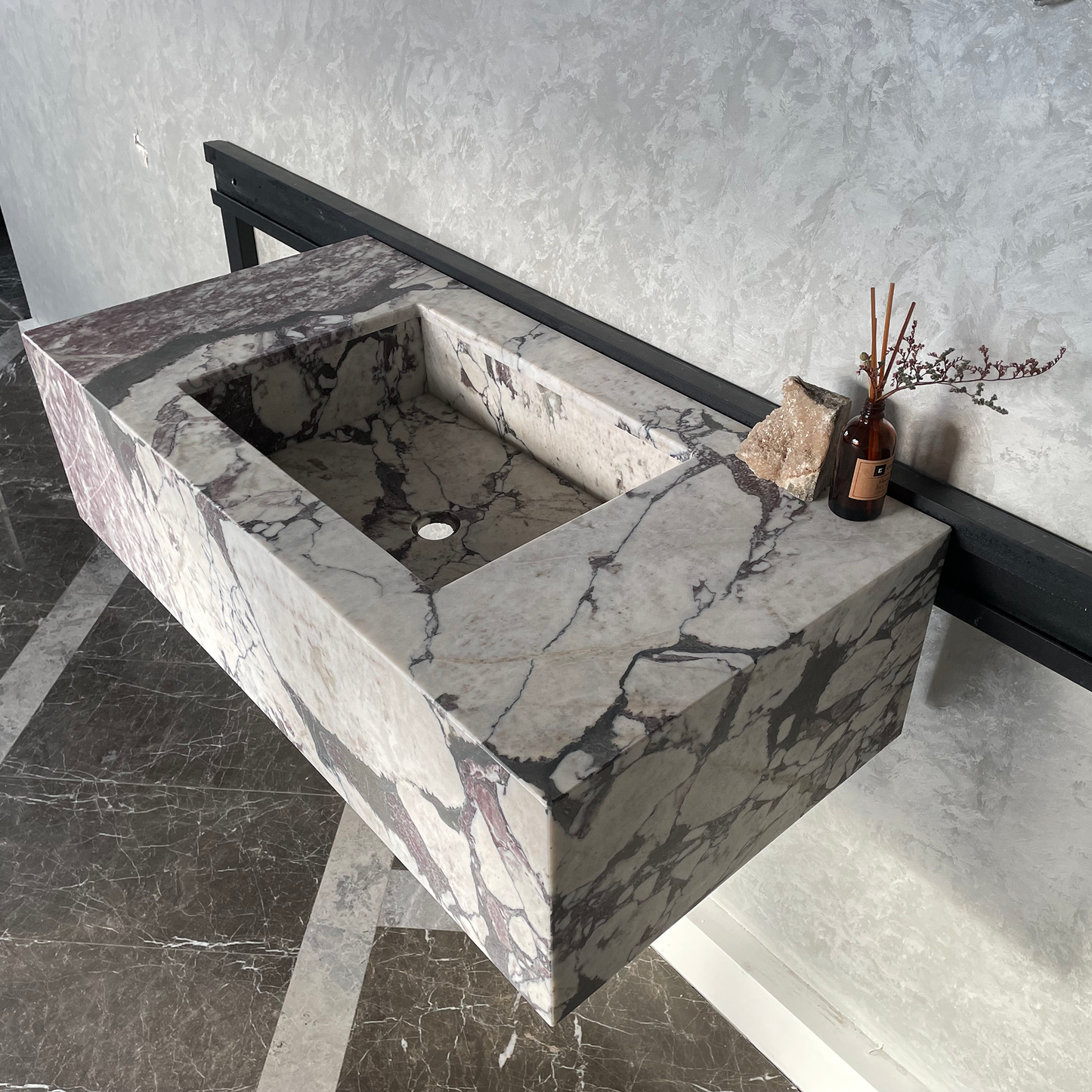 Calacatta Viola Marble Bathroom Vanity Sink - Hand Assembled