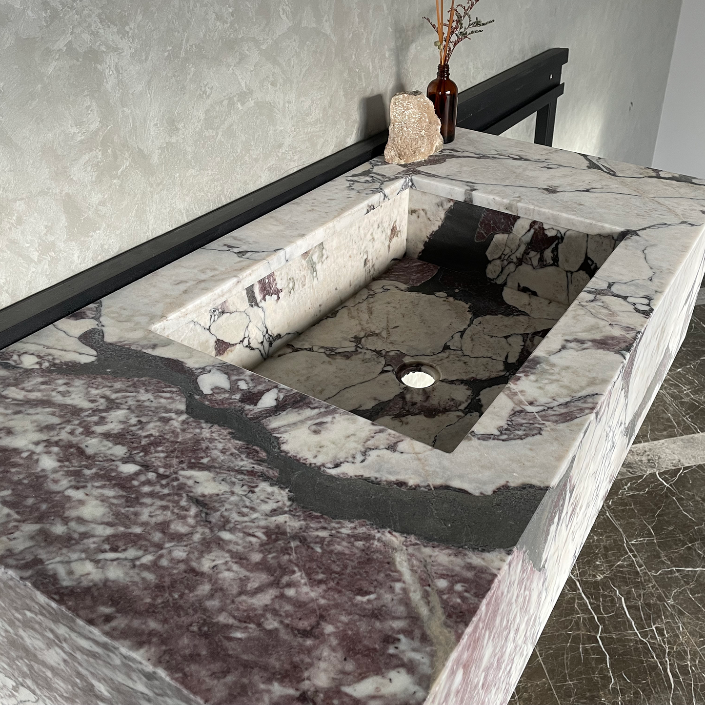 Calacatta Viola Marble Bathroom Vanity Sink - Hand Assembled