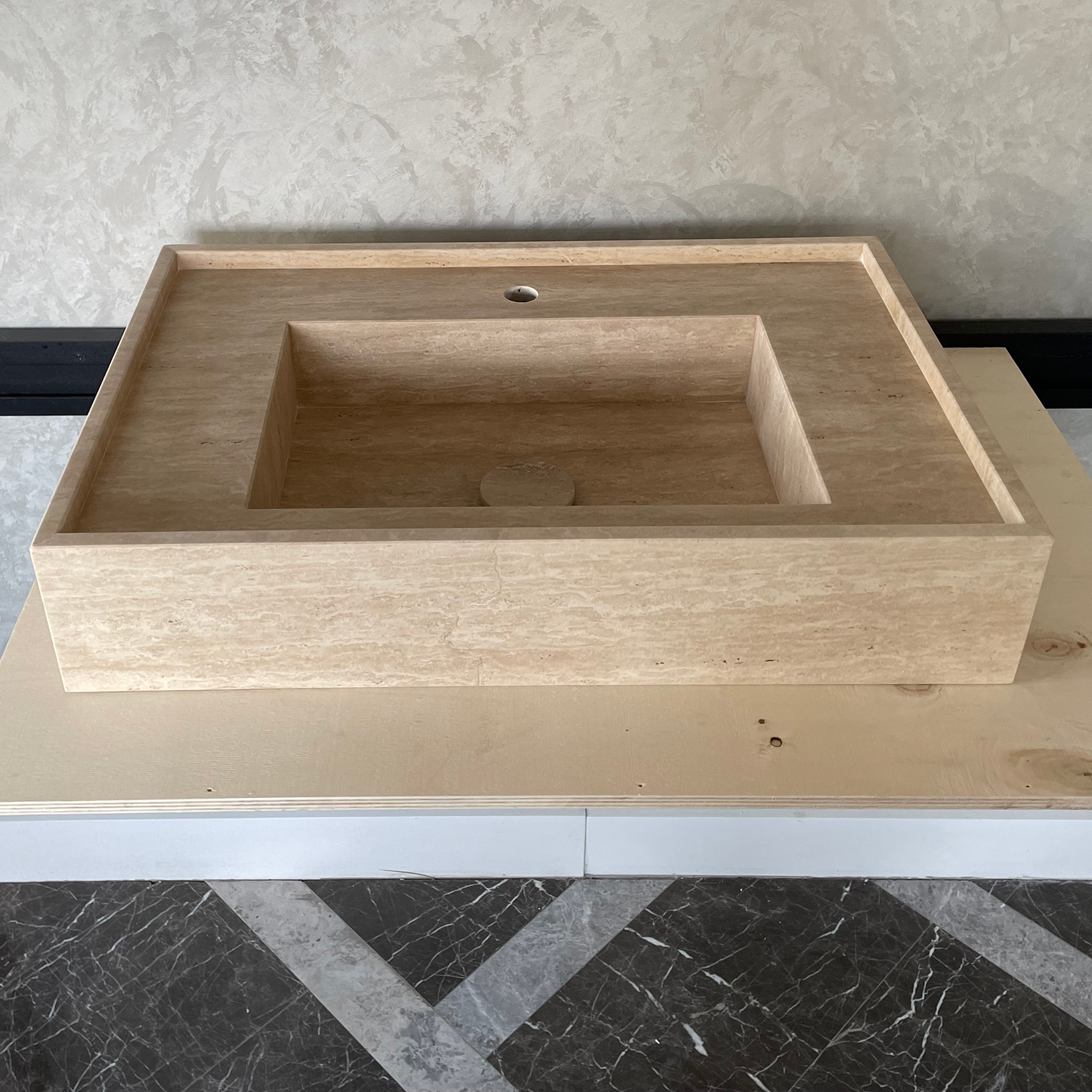 Travertine Handcrafted Vein-Cut Beige Custom Bathroom Sink Basin