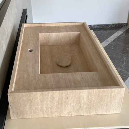 Travertine Handcrafted Vein-Cut Beige Custom Bathroom Sink Basin
