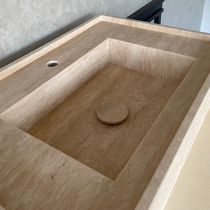 Travertine Handcrafted Vein-Cut Beige Custom Bathroom Sink Basin