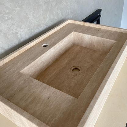 Travertine Handcrafted Vein-Cut Beige Custom Bathroom Sink Basin