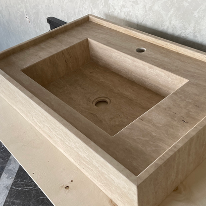 Travertine Handcrafted Vein-Cut Beige Custom Bathroom Sink Basin