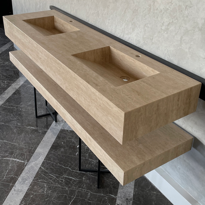 Travertine Custom Handcrafted Bathroom Sink - Matching Shelf