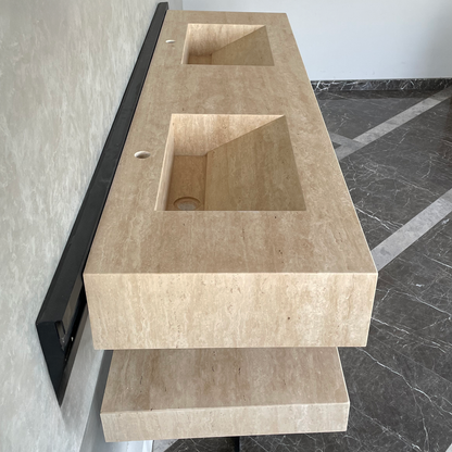 Travertine Custom Handcrafted Bathroom Sink - Matching Shelf